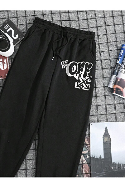De Carte Off Graffiti Printed Regular Fit Ribbed Sweatpants