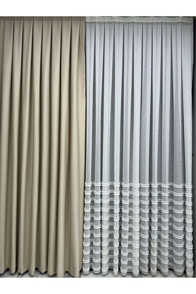 Taç Meyra Matte Cotton Cream Background Curtain 1/3 Close Pleat