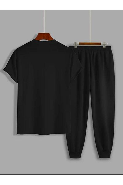 Medinenur Tricou cu imprimeu Paris Pantaloni de trening Jogger Confortabil Fit Negru Trening Costum