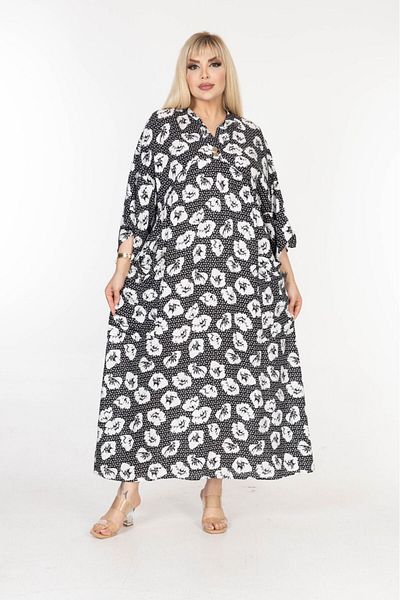 mervemoda Γυναικείο υφαντό φόρεμα plus size