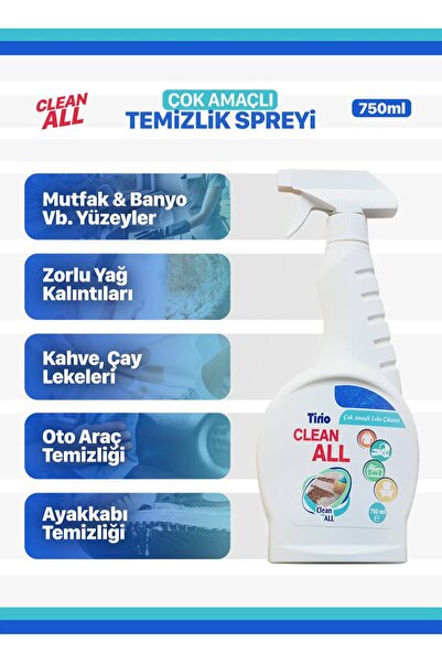 TİRİO KİMYA 2 Adet Clean All Çok Çok Amaçlı Sprey 750ml