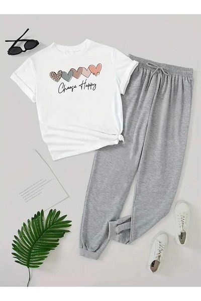 Medinenur Chooce Happy Printed T-shirt Φούτερ Jogger Άνετη φόρμα φόρμας