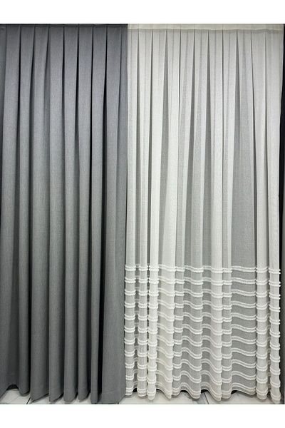 Taç Meyra Matte Cotton Gray Background Curtain 1/3 Close Pleat