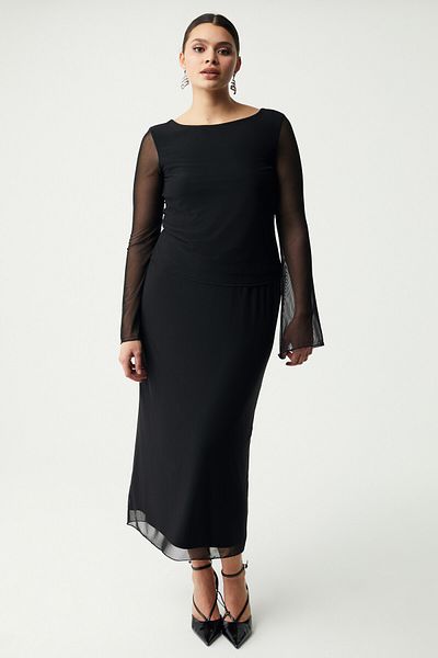 ETHIQUET Talabb Women's Tulle Mesh Fabric Length Lined Black Large Size Skirt