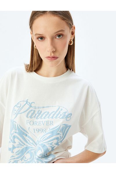 Koton New Season College Printed Crew Neck Comfortable Fit Short Sleeve T-Shirt