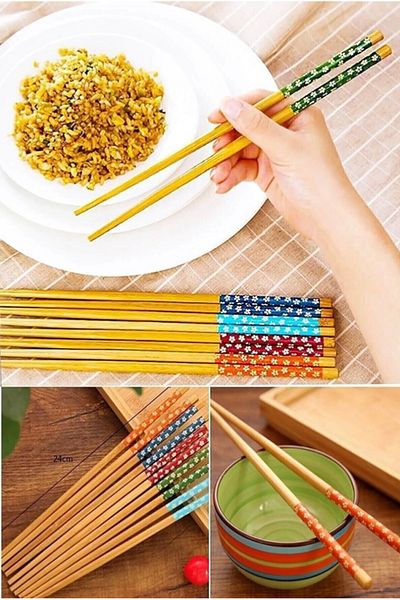 AYGÖREN HOME 5 Pairs Bamboo Chopstick Wooden Patterned Chinese Stick Washable And Usable