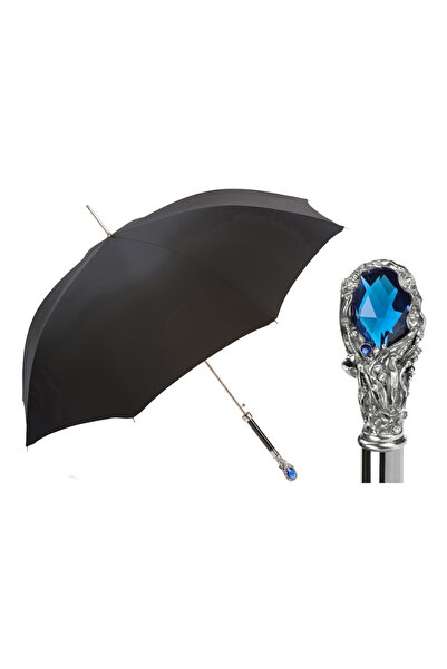 PASOTTI Mavi Taşlı Saplı Siyah Lüks Şemsiye H: 95 cm - Ø 110 cm