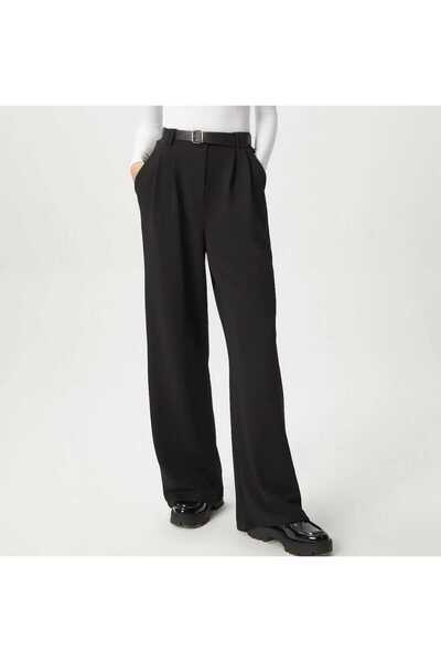 NEVEGE BUTİK Women's Licra Belt Comfortable Cut Palazzo Pants-Black