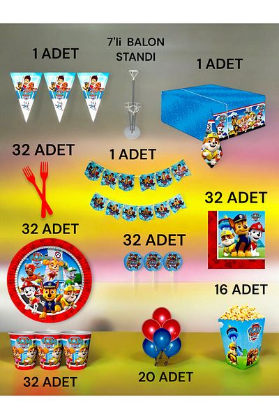 VibeHome 32 Person Paw Patrol Themed 2XL Pack - Birthday Party & Fun Events