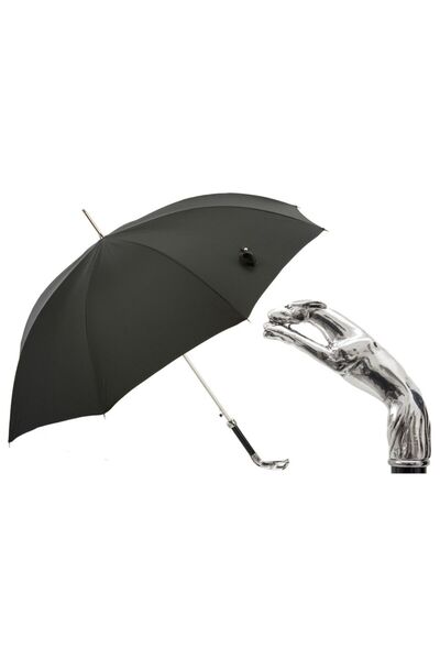 PASOTTI Silver Tazı Lüks Şemsiye Siyah Renk H: 95 cm - Ø 110 cm