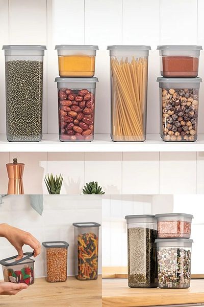 omilife 6 Pieces 12 Pieces 600 ml Square Food Storage Container Set for Pulses Spice Jar Dry Food Organizer Box