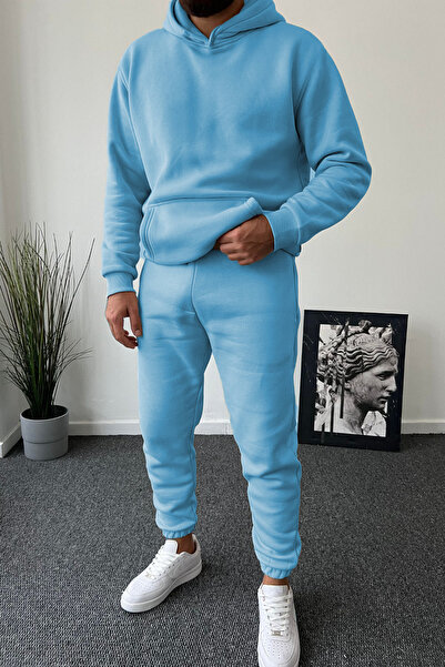 ruNadeS Ανδρική φόρμα φόρμας μεγάλου μεγέθους με τσέπη καγκουρό και ελαστικά πόδια - Ρούχα για το σπίτι