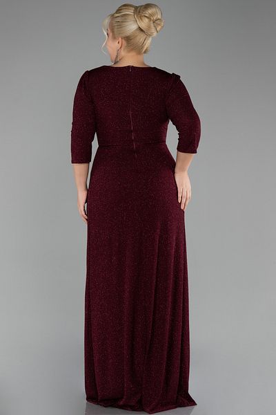 Efelif Maroon Capri Sleeve Long Glitter Plus Size Evening Dress Abu39740