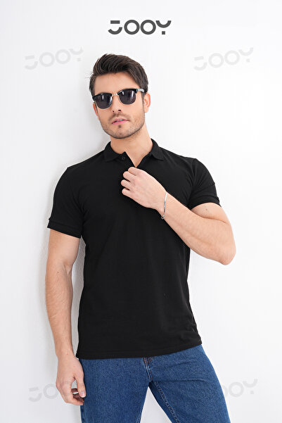 Jooy Men's 100% Cotton Black Polo Neck T-Shirt