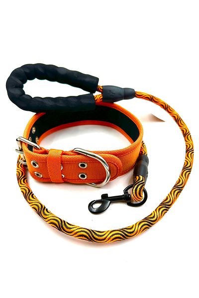 Tasma Market Orange Soft Textured Large Breed Dog Neck Walking Collar Set