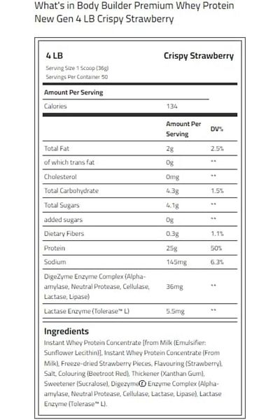 Body Builder Premium Whey Protein New Gen, Crispy Strawberry, 4 LB, Muscle Growth