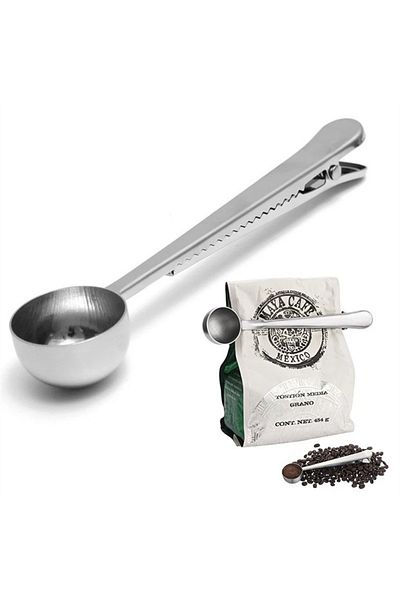 omilife Stainless Steel Tea Coffee Herb - Kitchen Measuring Spoon and Package Clip, Silver