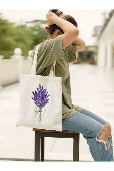 Cemira Lavanda, Lavanda Design Flower Tote Bag Geantă de stofa, Geantă de umăr, Geantă cu flori