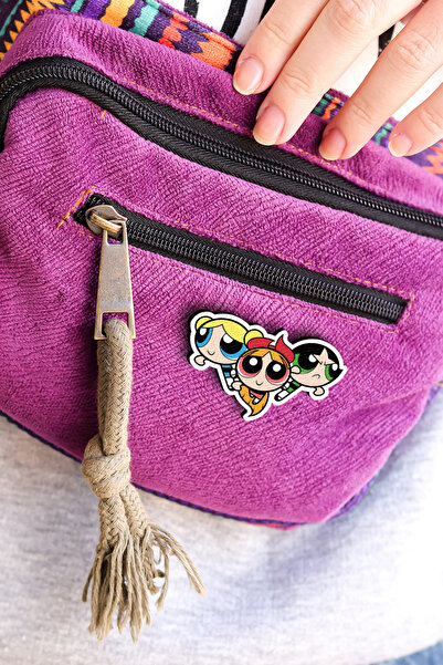 Rozzy Lab Powerpuff Girls - Blossom Bubbles and Buttercup - Rozet - Ahşap - Pin - Broş - Yaka Çanta Aksesuar