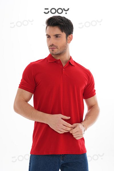 Jooy Men's 100% Cotton Red Polo Neck T-Shirt