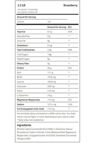 Body Builder Casein Protein Plus, Strawberry, 2.2 LB