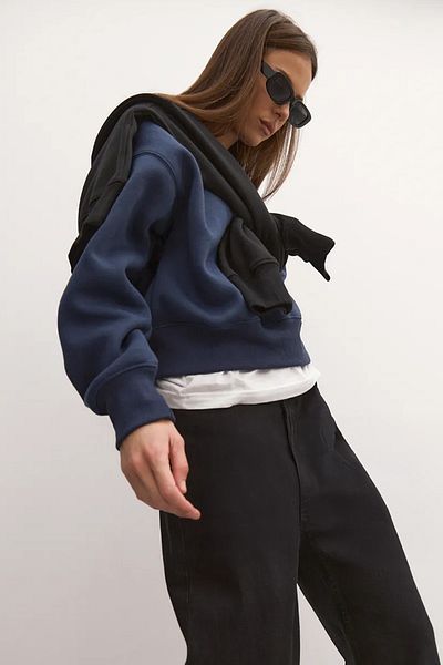 COMBİNE MİCHAİL Women's Navy Blue Basic Crop Cut Sweatshirt