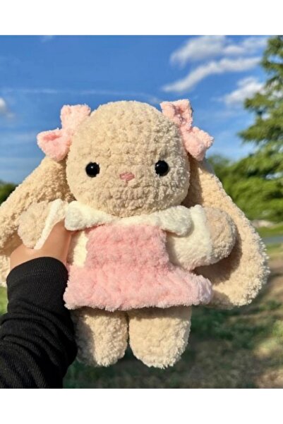 bengovil dekoratif Amigurumi örgü oyuncak pembe elbiseli tavşan