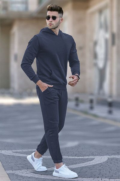ruNadeS Men's 3 Thread Wide Fit Hooded Kangaroo Pocket Tracksuit Set - Walking