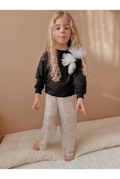 YİGİT BUTİK Yigit Boutique Girl's Bottom Top Set with Sequin Pants
