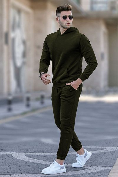 ruNadeS Men's 3 Thread Wide Fit Hooded Kangaroo Pocket Tracksuit Set - Walking