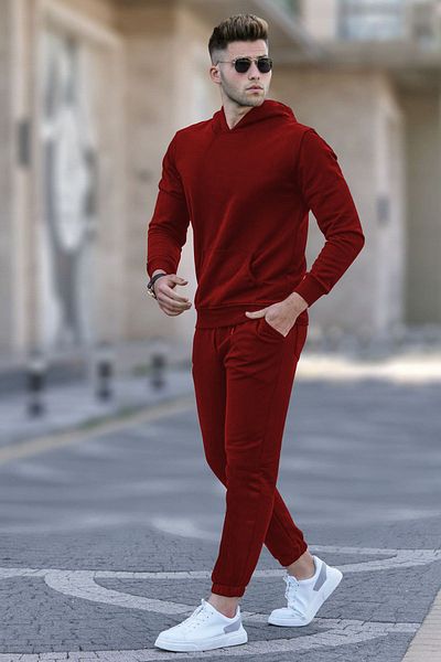 ruNadeS Men's 3 Thread Wide Fit Hooded Kangaroo Pocket Tracksuit Set - Walking
