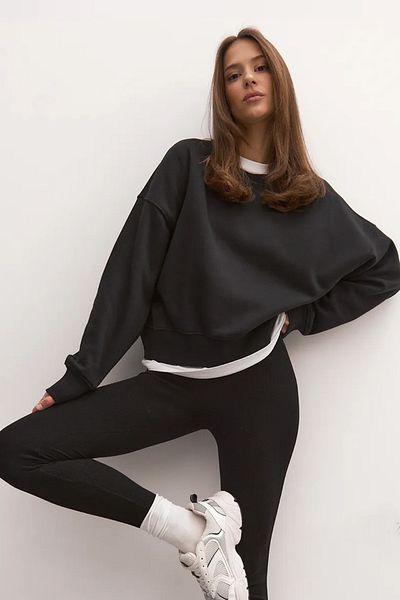 COMBİNE MİCHAİL Women's Black Basic Crop Cut Sweatshirt