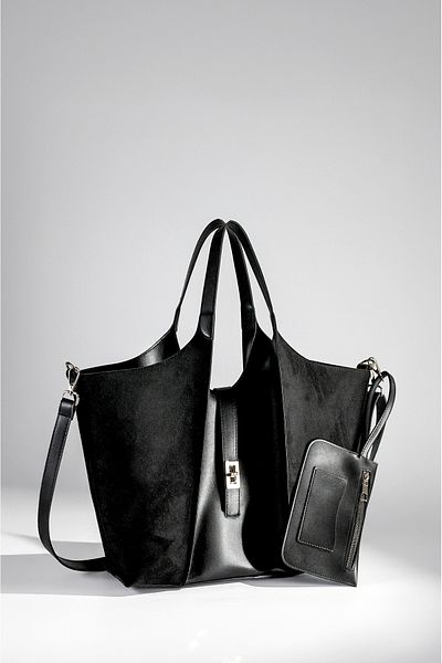 Rimense Women's Black Suede Long Strap Crossbody Hand and Shoulder Bag