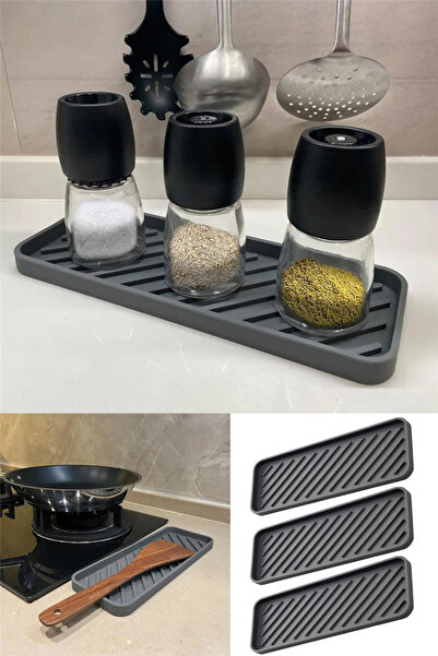 omilife 3 قطع من حامل وعاء الزيت من السيليكون باللون الرمادي مقاس 23 × 10 سم،...