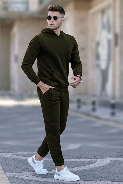 ruNadeS Men's 3 Thread Wide Fit Hooded Kangaroo Pocket Tracksuit Set - Walking