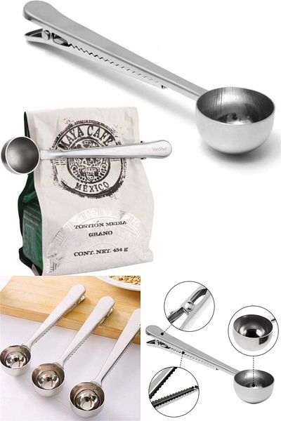 omilife Stainless Steel Tea Coffee Herb - Kitchen Measuring Spoon and Package Clip, Silver