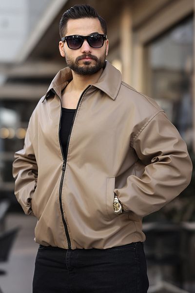 gm giyimarket Oversize Vintage Ανδρικό Δερμάτινο Μπουφάν