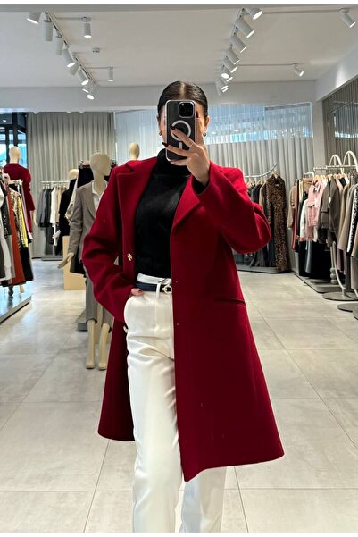 Zen Burgundy Coat-M - Burgundy Designer Dress with Coat
