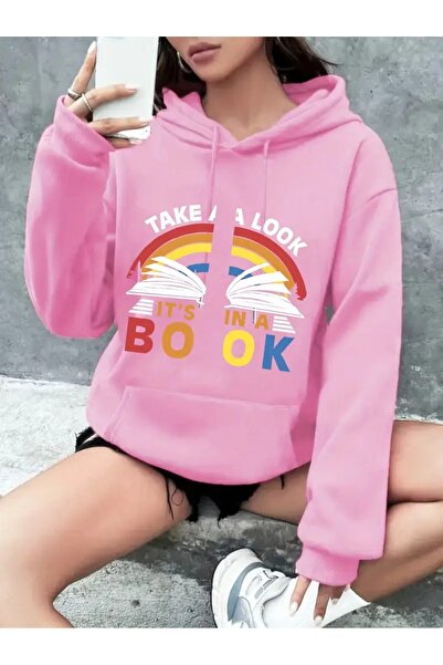 PALPİTO Ženska ružičasta majica sa kapuljačom Take a Book Štampano Sa kapuljačom