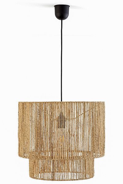 NYLife Bohemian Rustic Modern Scandinavian Style - Chandelier Lighting Lamp, Two-Layer Jute Wicker