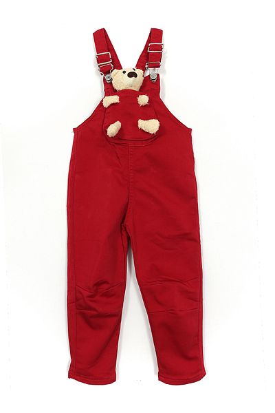 DobaKids Κόκκινη Unisex Baby and Kids Salopet - Αξεσουάρ αρκουδάκι, κοντό πόδι
