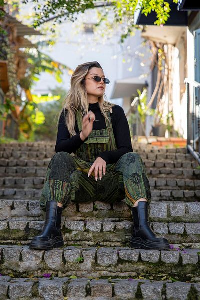 Miss Boheme Green Color Unisex Nepal Patchwork Jumpsuit
