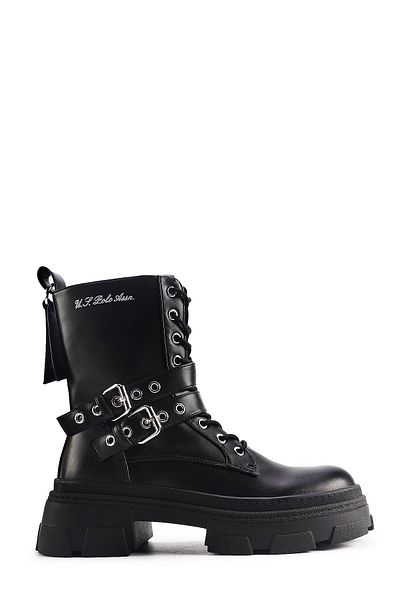 U.S. Polo Assn. Μαύρες χειμερινές κομψές μπότες με αγκράφα - Χειμερινές γυναικείες μαύρες μπότες