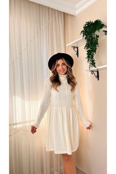 Kokosh moda Γυναικείο μακρυμάνικο ζιβάγκο με λαιμόκοψη στη μέση και κοντό πλεκτό φόρεμα