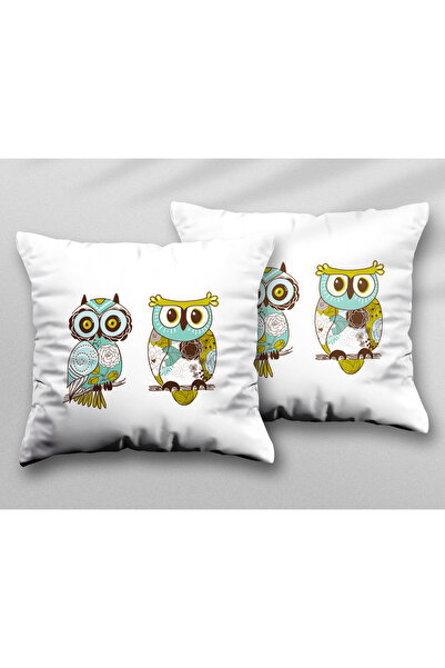 ART HEDİYE Double Owls Two Pcs Two Side Printed Washable Pillow Throw Pillow ...