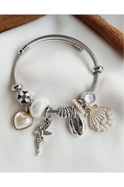 Ahzar Steel Style Seashell Charm Bracelet