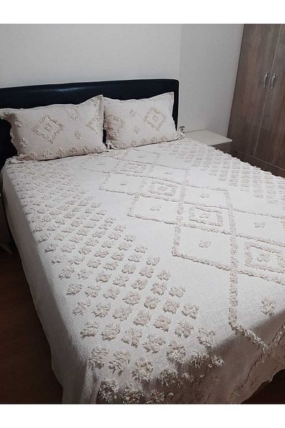 Pınarçeyiz Tasseled Pompom Pique Double Set 3 Pieces