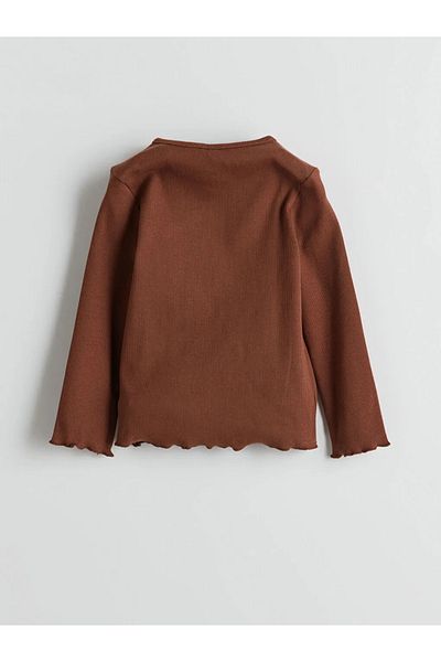 LC Waikiki LCW Baby - Кафява тениска с дълъг ръкав и щампа за момичета