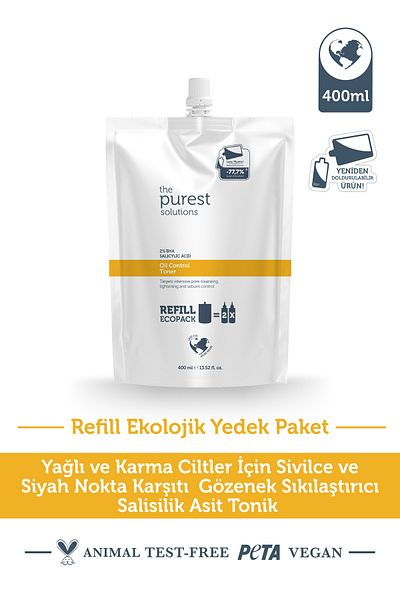 The Purest Solutions Τονωτικό κατά της ακμής & μαύρα στίγματα σαλικυλικού οξέος (λιπαρό-μικτό δέρμα) Οικολογικό Ανταλλακτικό Πακέτο 400ml
