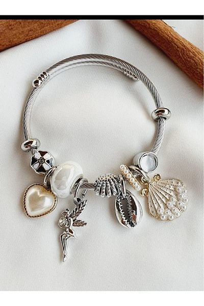 Ahzar Steel Style Seashell Charm Bracelet